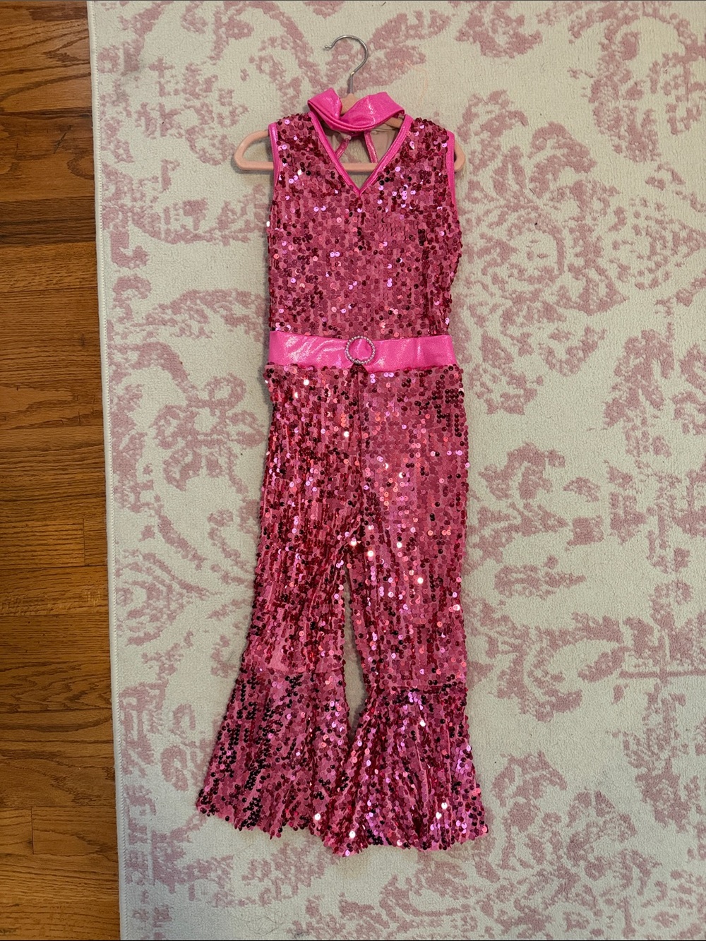 Girls Pink Sequin Jumpsuit Costume with Belt